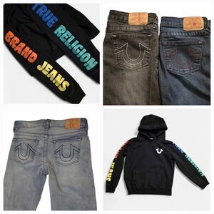 True Religion Kids XL Black Hoodie and Size 14 & 16 Jeans Set - 3 Pairs